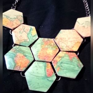 Hexagonal World Map Necklace